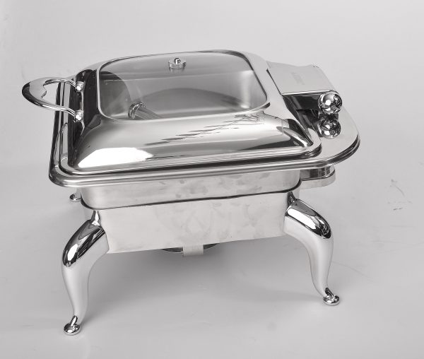 Chafer Induction Genoa Rect 5.5L Gl Lid Chrome Pl Hdl Curved Legs